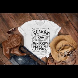 Original Mud Cricket Designs Beards and Whiskey Make Me Frisky graphic Tee